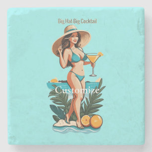 Bikini Babe Big Hat - Big Cocktail Thunder_Cove Steinuntersetzer