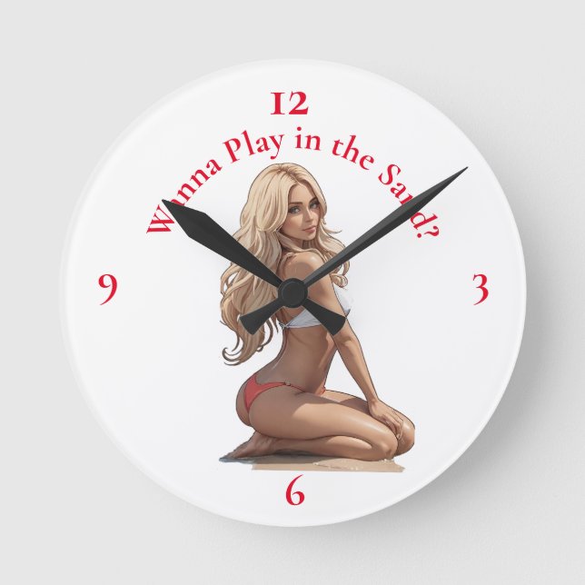 Bikini Beach Girl Thunder_Cove Runde Wanduhr (Vorderseite)