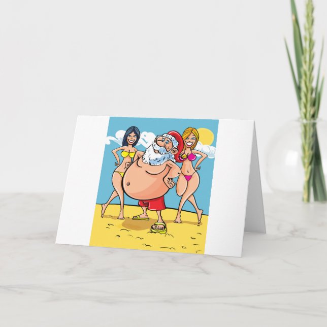 Bikini Beach Santa Claus Feiertagskarte (Vorderseite)