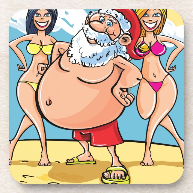 Bikini Beach Santa Claus Untersetzer (Vorderseite)