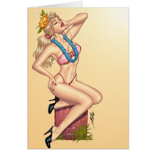Bikini blondes Button-oben Mädchen mit Blumen