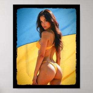 Bikini Bybe - Y braunhaarige Bybe und Ukraine-Flag Poster