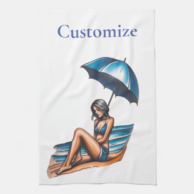 Bikini Girl Beach Napping Thunder_Cove Geschirrtuch (Vertikal)