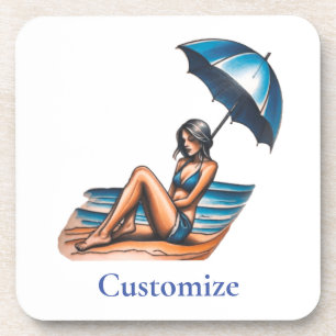 Bikini Girl Beach Napping Thunder_Cove Getränkeuntersetzer
