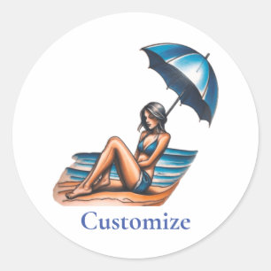 Bikini Girl Beach Napping Thunder_Cove Runder Aufkleber