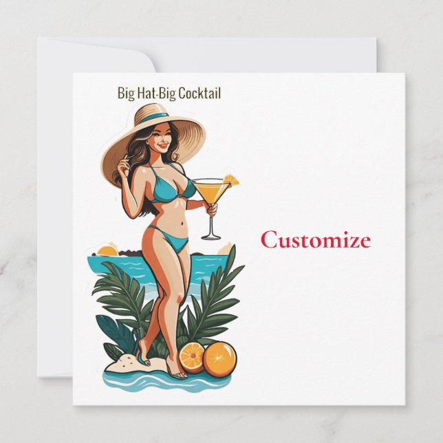 Bikini Girl Big Hat - Big Cocktail Thunder_Cove Einladung (Vorderseite)
