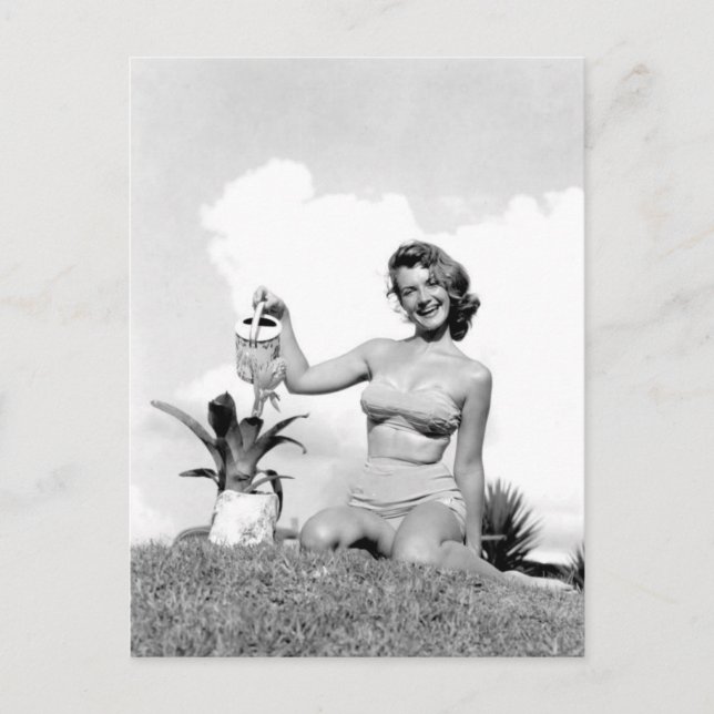Bikini Girl Black and White Foto Postkarte (Vorderseite)