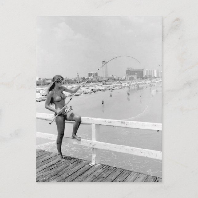 Bikini Girl Fischen Daytona Beach Florida Postkarte (Vorderseite)