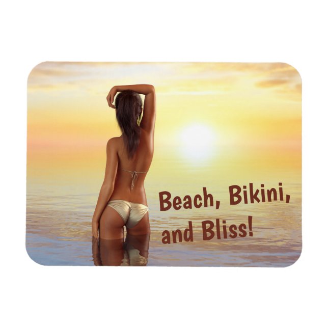 Bikini Girl Posing im Meer bei Sonnenuntergang Magnet (Horizontal)