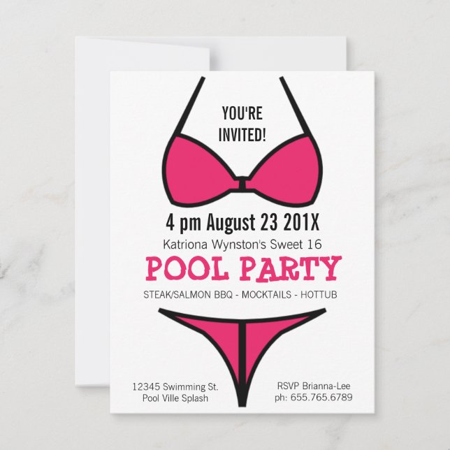 Bikini Girl Sweet 16 Pool Party Einladung (Vorderseite)