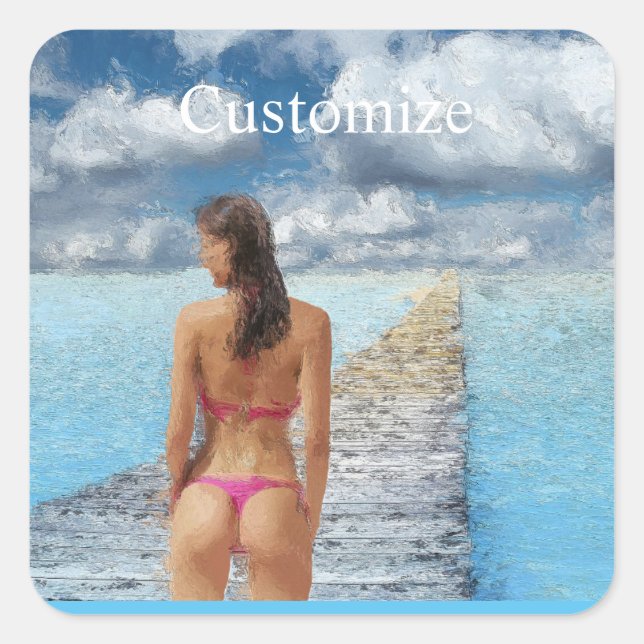 Bikini Girl Thunder_Cove Quadratischer Aufkleber (Vorderseite)