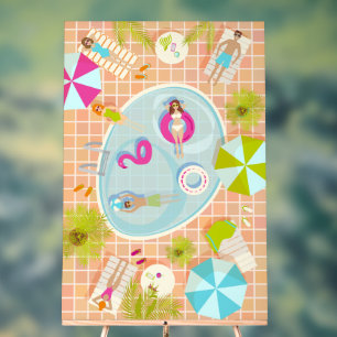 Bikini-Girls und Typ spielen Schwimmbadspiel Acrylschild