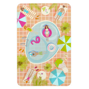 Bikini-Girls und Typ spielen Schwimmbadspiel Magnet