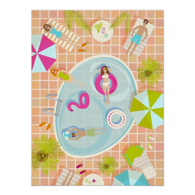 Bikini-Girls und Typ spielen Schwimmbadspiel Poster (Vorderseite)