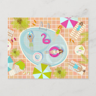 Bikini-Girls und Typ spielen Schwimmbadspiel Postkarte