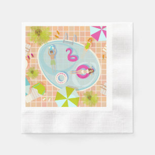 Bikini-Girls und Typ spielen Schwimmbadspiel Serviette