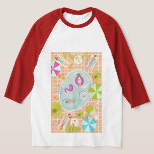 Bikini-Girls und Typ spielen Schwimmbadspiel T-Shirt