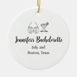 Bikini Glascocktail Junggeselinnen-Abschied Name Keramik Ornament