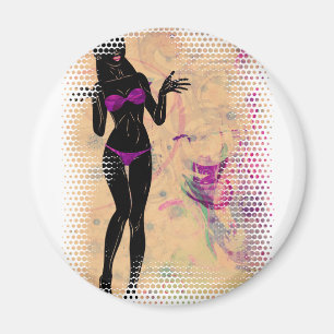 Bikini-Mädchen-Silhouette 2 des Grunge violette Magnet