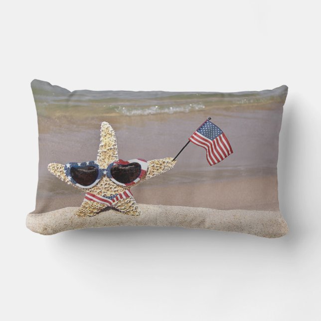 Bikini Starfish mit amerikanischer Flagge Lendenkissen (Vorderseite)