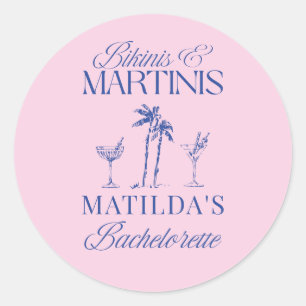 Bikinis & Martini Elegantes rosa-blaues Junggesell Runder Aufkleber