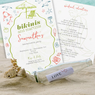 Bikinis & Martinis 2 Handgezeichnete Junggesellinn Einladung