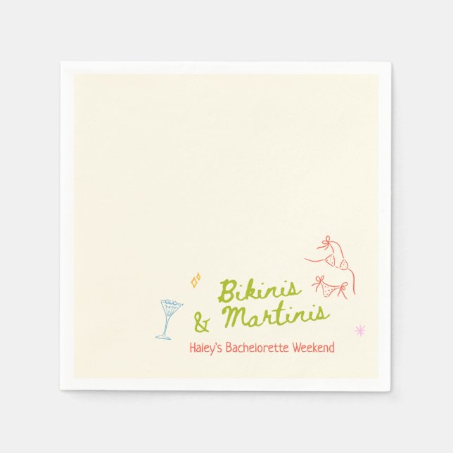 Bikinis & Martinis Hand Drawn Bachelorette Serviette (Vorderseite)