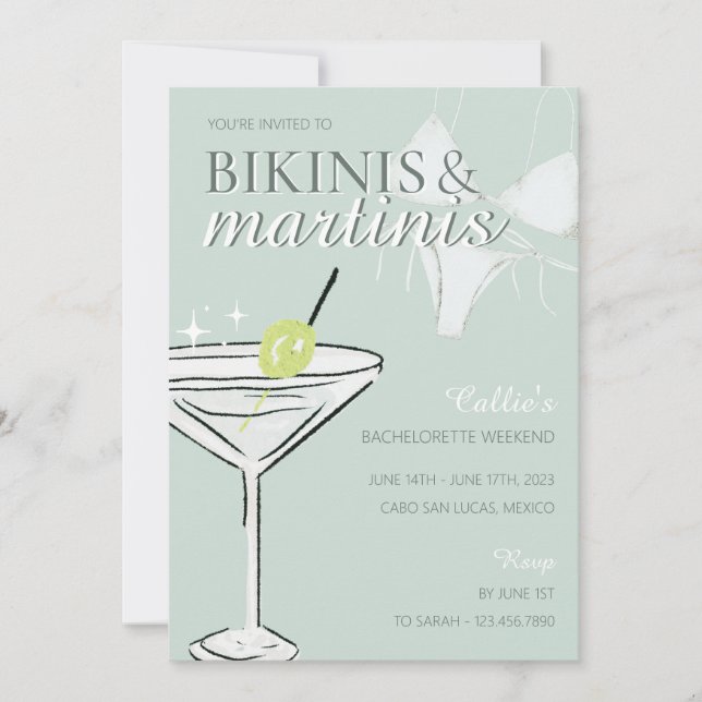 Bikinis & Martinis Junggeselinnen-Abschied Einladu Einladung (Vorderseite)