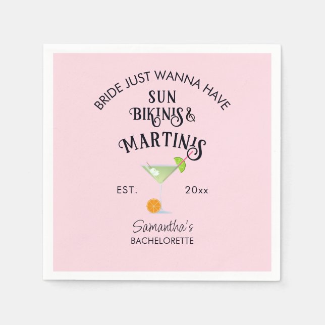 Bikinis & Martinis Tropical Beach Hen Bachelorette Serviette (Vorderseite)