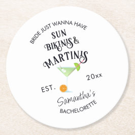 Bikinis & Martinis Tropical Pool Hen Bachelorette Runder Pappuntersetzer