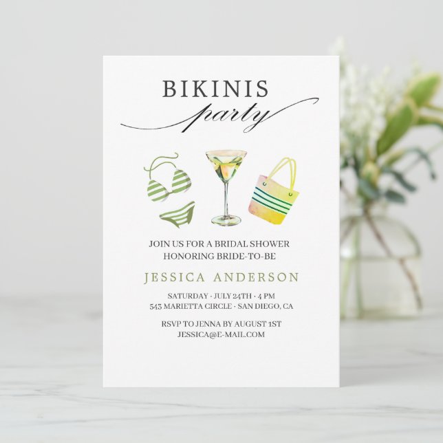 Bikinis Party Brautparty Bachelorette Einladung (Stehend Vorderseite)