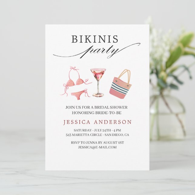 Bikinis Party Brautparty Bachelorette Einladung (Stehend Vorderseite)