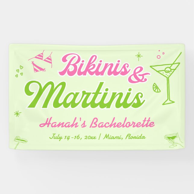 Bikinis und Martinis Bach Party Empfang Banner (Horizontal)