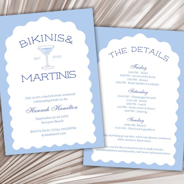 Bikinis und Martinis Beach Bachelorette Wochenende Einladung (Bikinis And Martinis Beach Bachelorette Weekend Invitation)