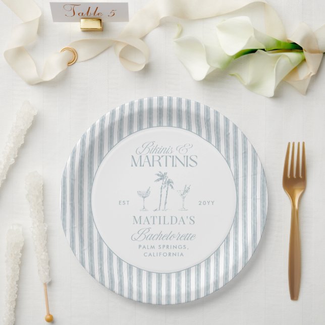 Bikinis und Martinis Elegantes Vintages Bacheloret Pappteller (Hochzeit)