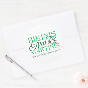 Bikinis und Martinis – Individuelle Hen Party Plan Runder Aufkleber