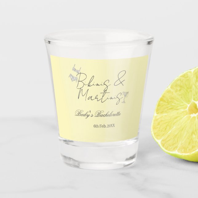 Bikins & Martinis Junggesellinnenabschied Retro-Ge Schnapsglas (Vorderseite)