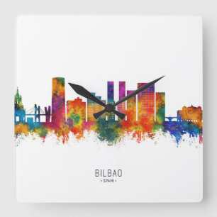 Bilbao Spain Skyline Quadratische Wanduhr