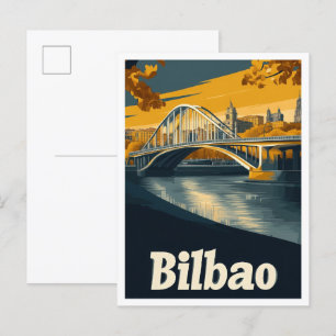 Bilbao Spanien Kunst Vintage Reise Illustration Postkarte