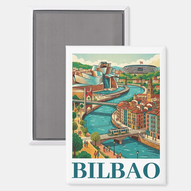 Bilbao Spanien Reise - Farbige Architektur Magnet (Vorderseite/Rückseite)