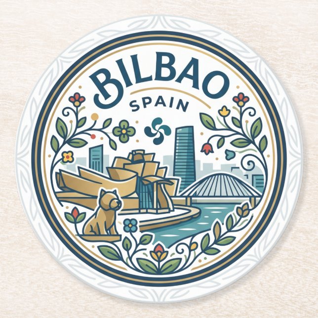Bilbao, Spanien Spanien Runder Pappuntersetzer (Vorderseite)