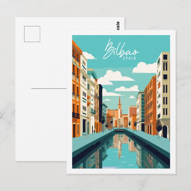 Bilbao Spanien Vintage-Reise-Illustration Postkarte (Vorne/Hinten)