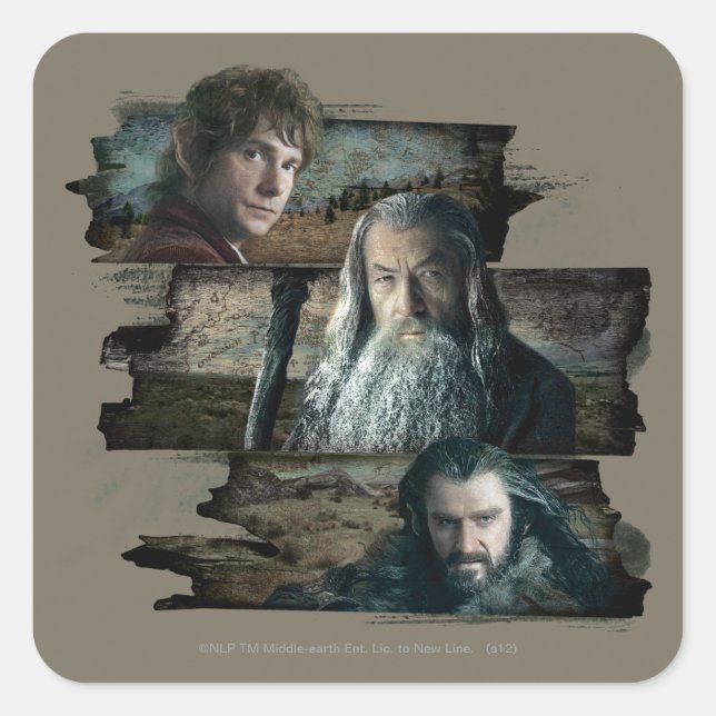 BILBO BAGGINS™, Gandalf, THORIN OAKENSHIELD™ Quadratischer Aufkleber (Vorderseite)