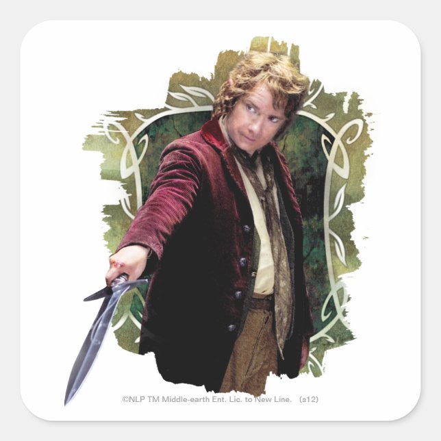 BILBO BAGGINS™ mit Schwert Quadratischer Aufkleber (Vorderseite)