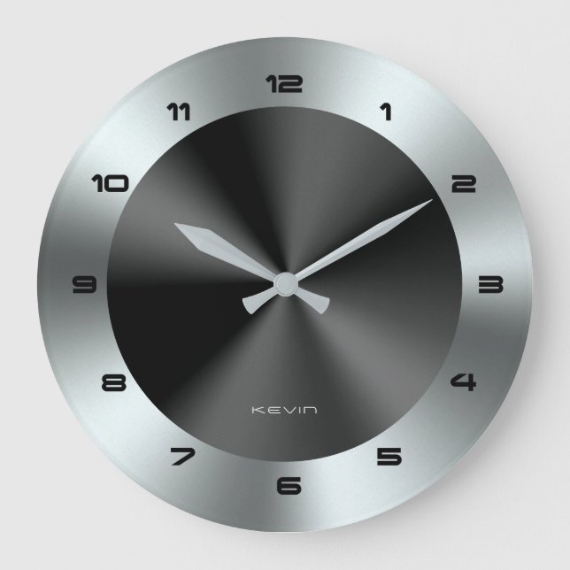 Bild aus schwarzem und silberfarbenem Stahl Große Wanduhr (Vorderseite)