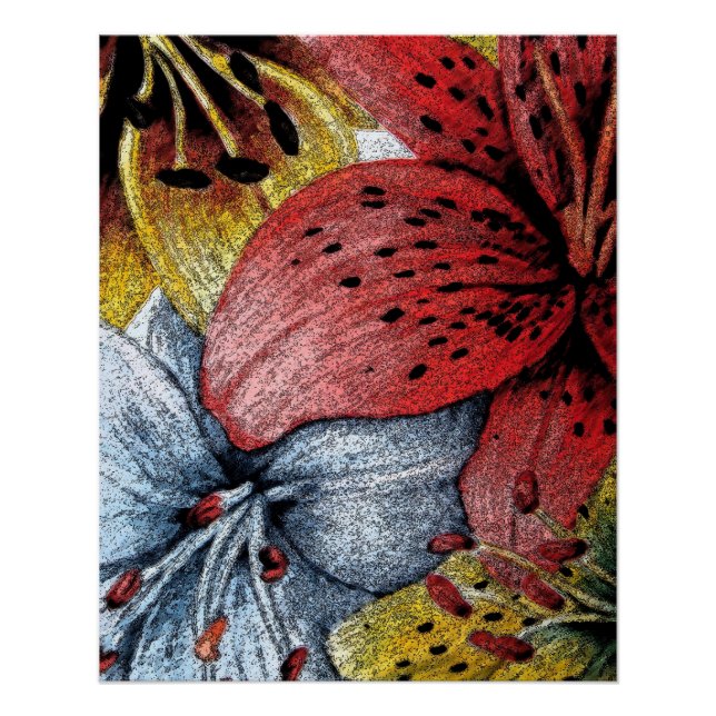 Bild der gelben und blauen Lilien Moderne Kunst Poster (Vorderseite)
