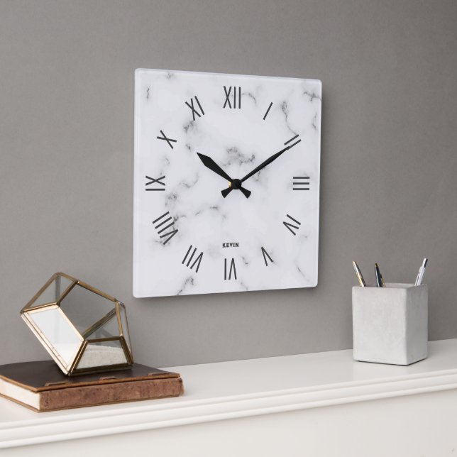 Bild der römischen Ziffern aus grauem Marmor Quadratische Wanduhr (Büro)