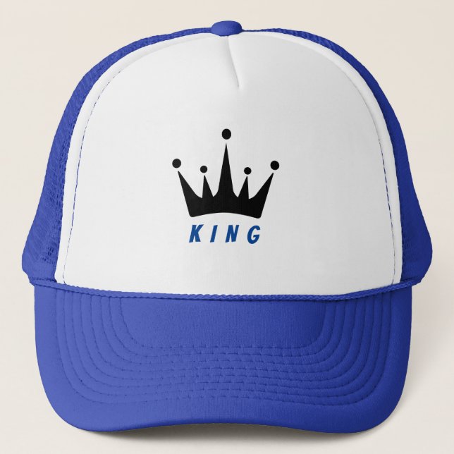 Bild der weißen und Royal KING Text Crown Truckerkappe (Vorderseite)