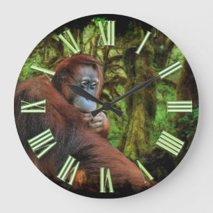 Bild des gefährdeten Orangutan-Primats und Regenwa Große Wanduhr