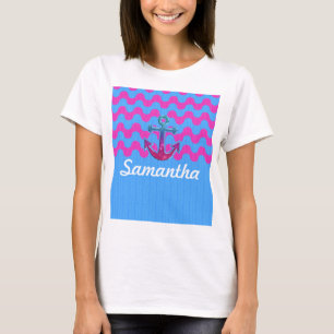 Bild des Monogramms auf Glitzer-Anker und Zickzack T-Shirt